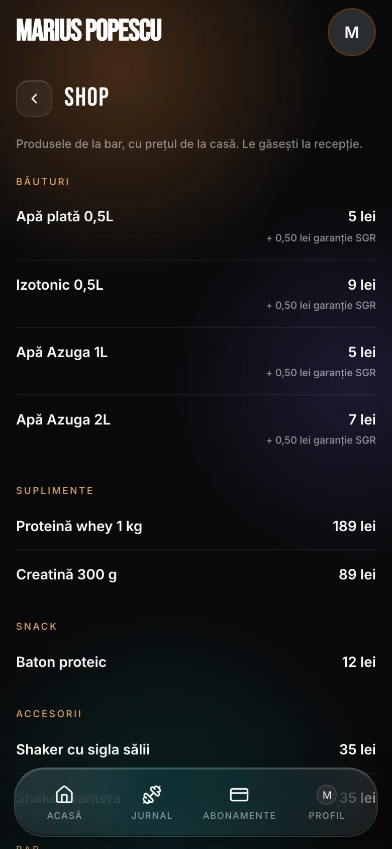 Shop: băuturi cu prețurile de la bar și garanția SGR